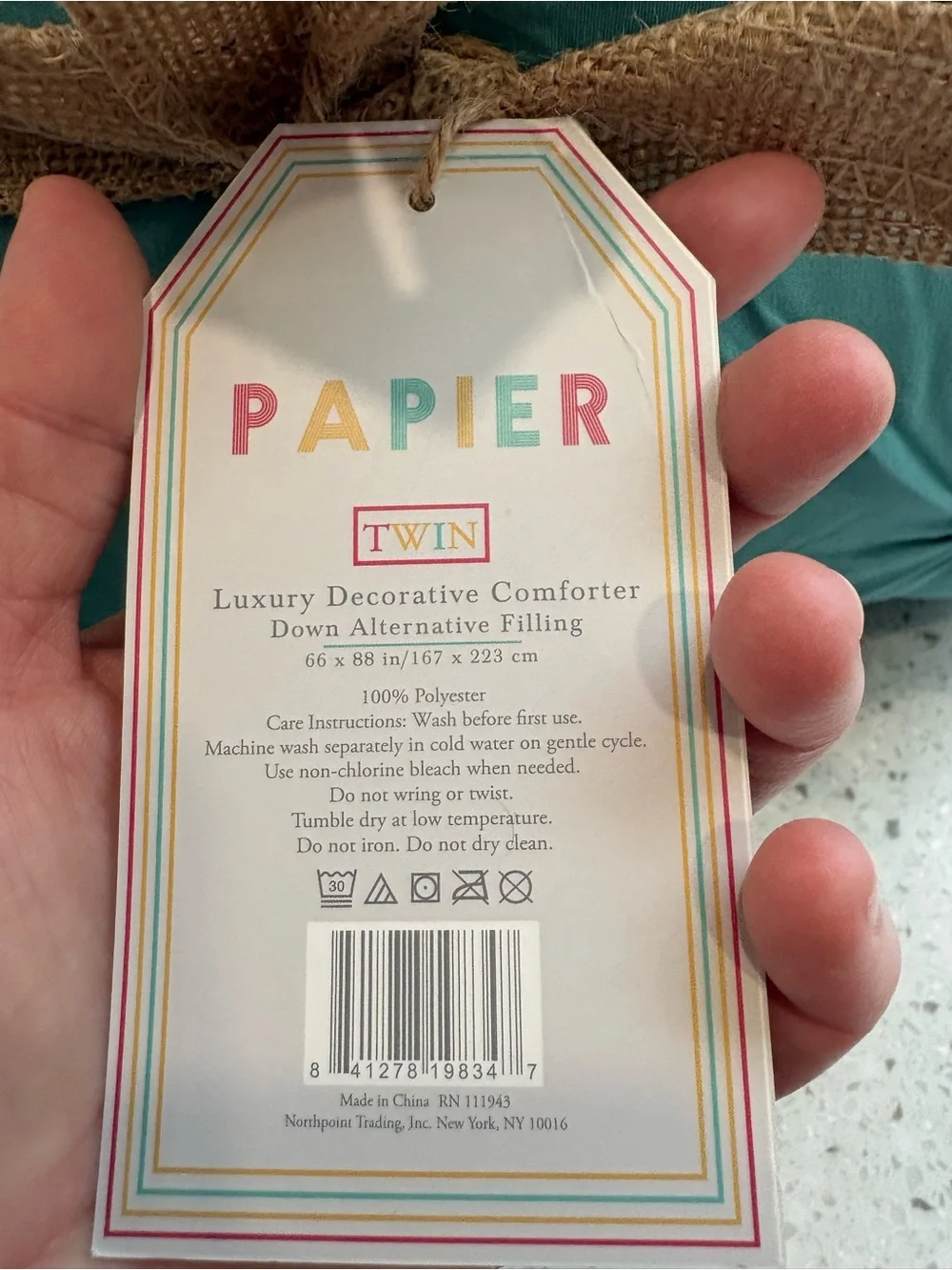 NEW Papier Twin Luxury Decorative Comforter - Teal- down alternative
